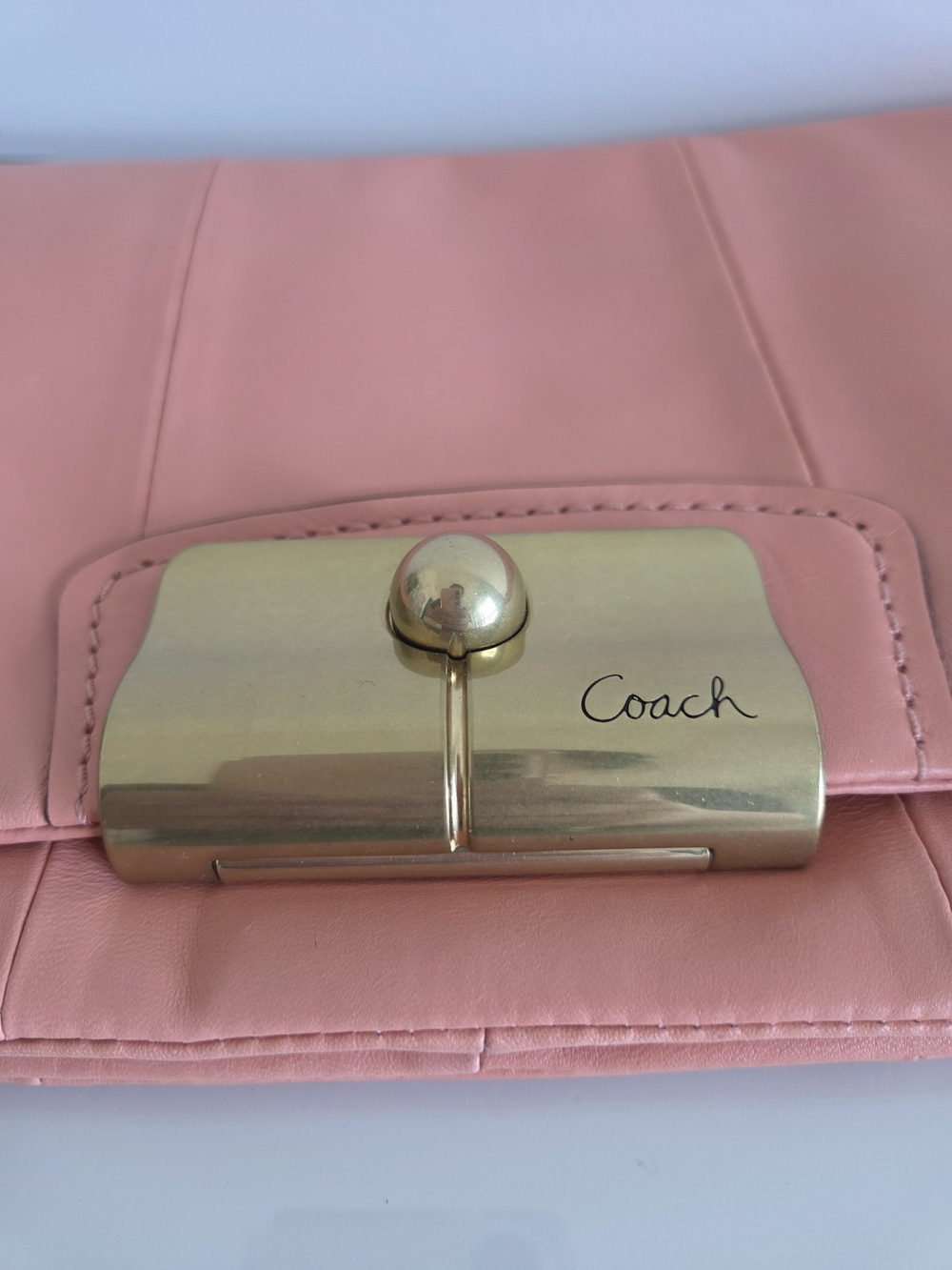 Coach Kristin Coral /Peach Leather Clutch with Gold - Picture 2 of 10